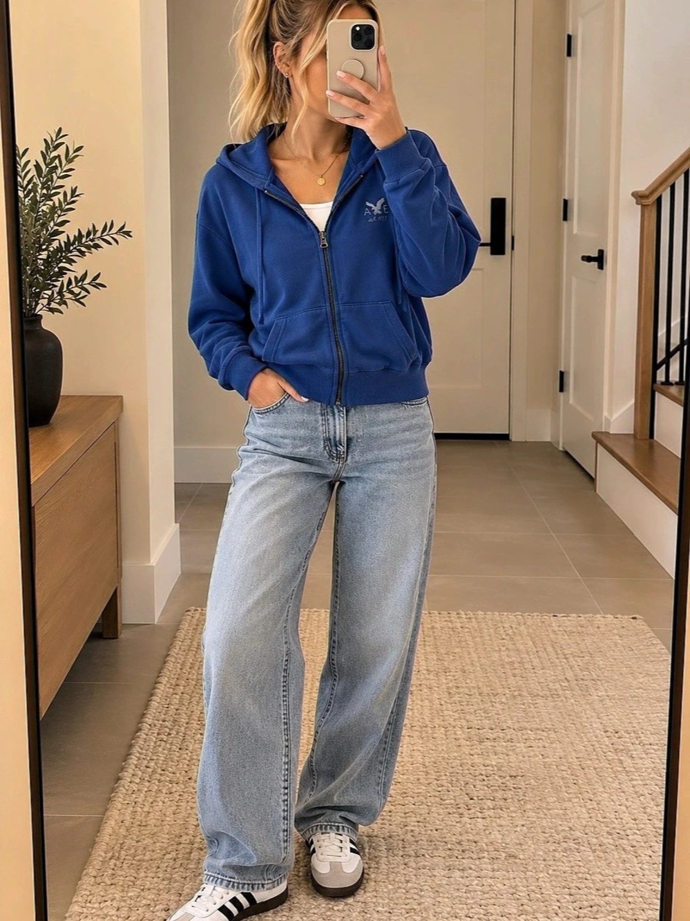American Eagle Outfitters Blue Zip-Up Hooded Jacket